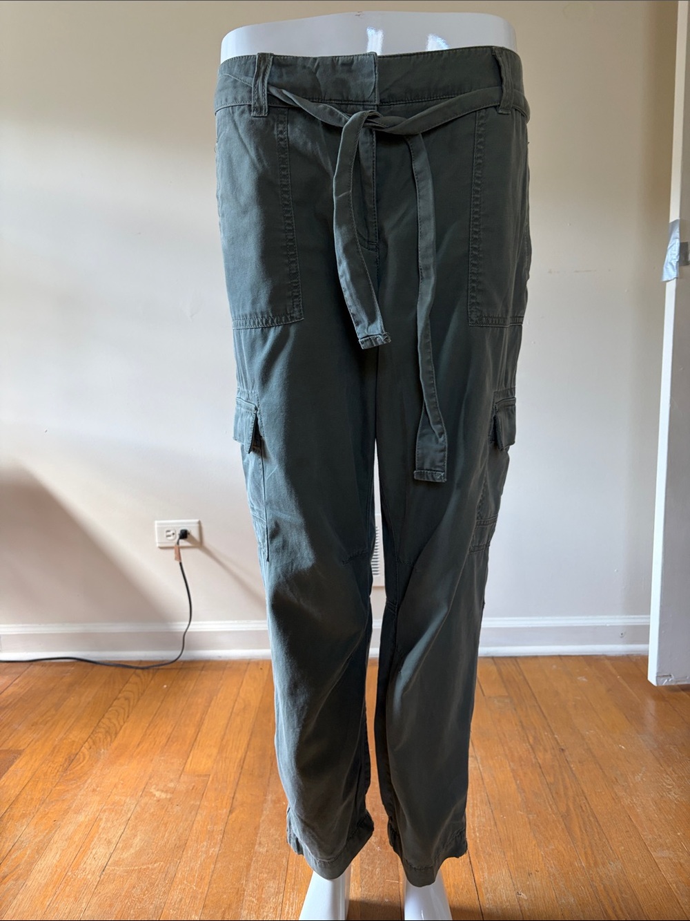LOFT Olive Utility Straight-Leg Cargo Pants with Waist Tie
